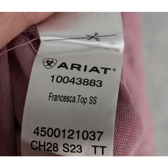 Ariat Flowy Francesca Top Nostalgia Rose Oversized Fit Split Neck Shark Bite Hem - Picture 6 of 10